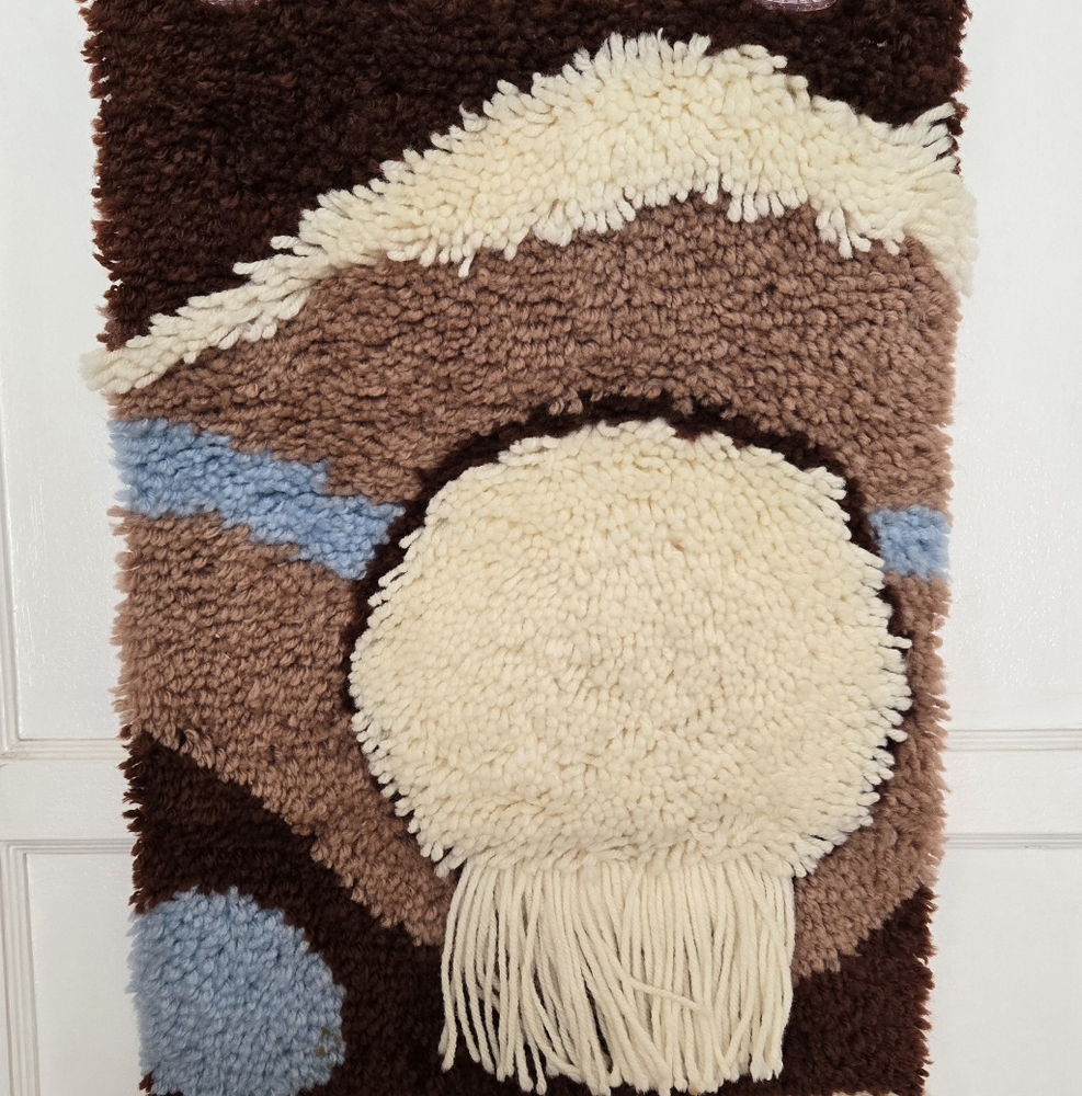 Vintage Wool Hooked Wall Hanging Seventies Jelly Fish